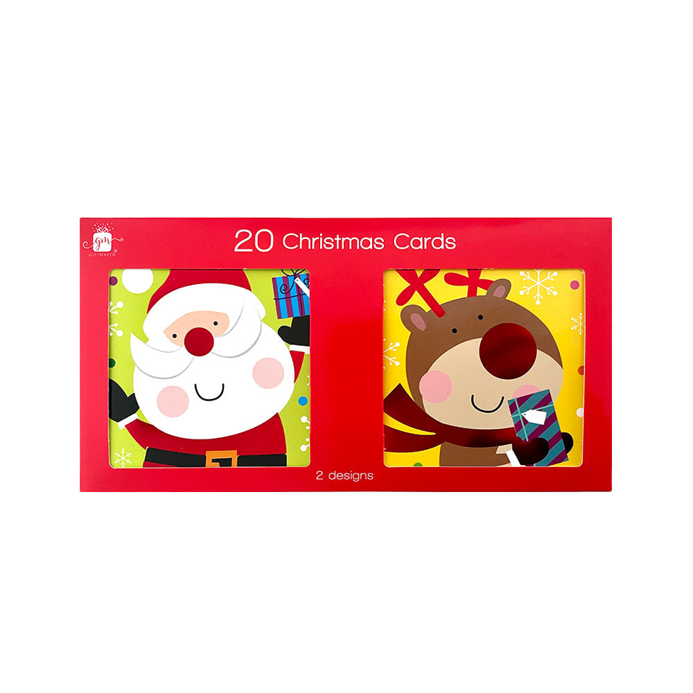 Mini Square Christmas Cards Cute Santa Red 20 Pack Festive Greeting Set ...