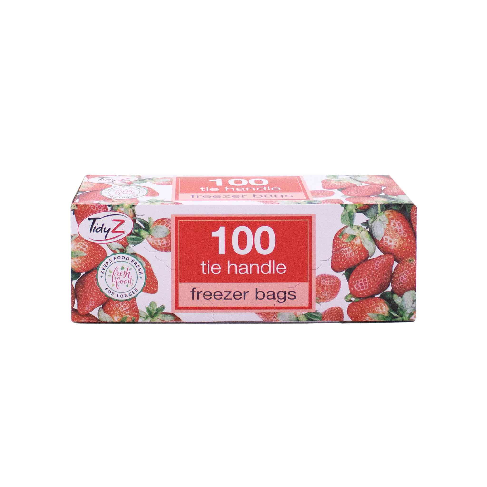 Tidyz 100-Pack Large Clear Freezer Bags With Tie Handles - 26cm X 40cm