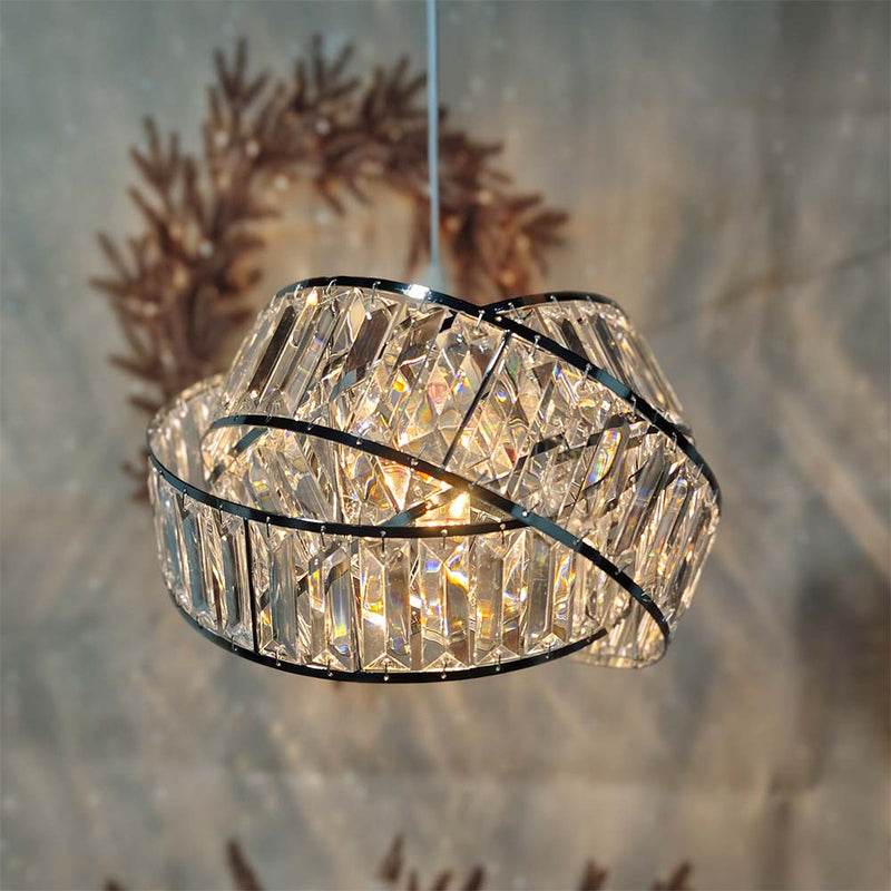 Modern Chrome with Acrylic Crystals Interwoven Rings Lamp Shade