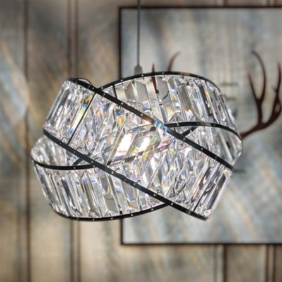 Modern Chrome with Acrylic Crystals Interwoven Rings Lamp Shade