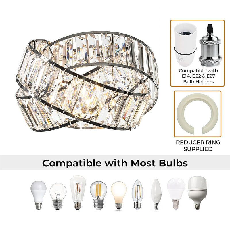 Modern Chrome with Acrylic Crystals Interwoven Rings Lamp Shade
