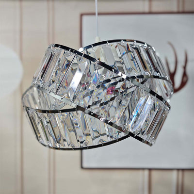 Modern Chrome with Acrylic Crystals Interwoven Rings Lamp Shade