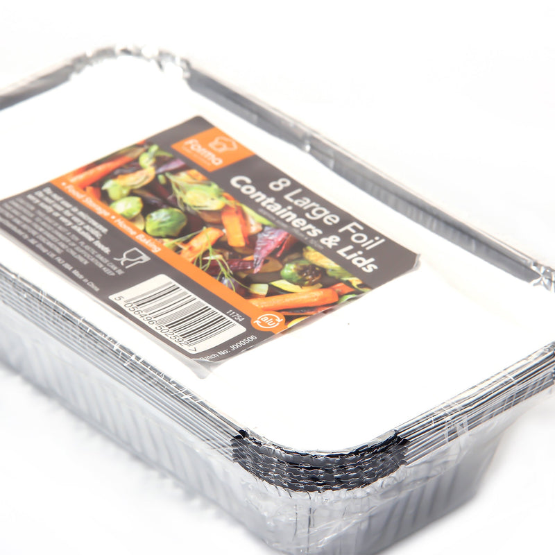 Foil Containers & Lids 8PK 19x10cm