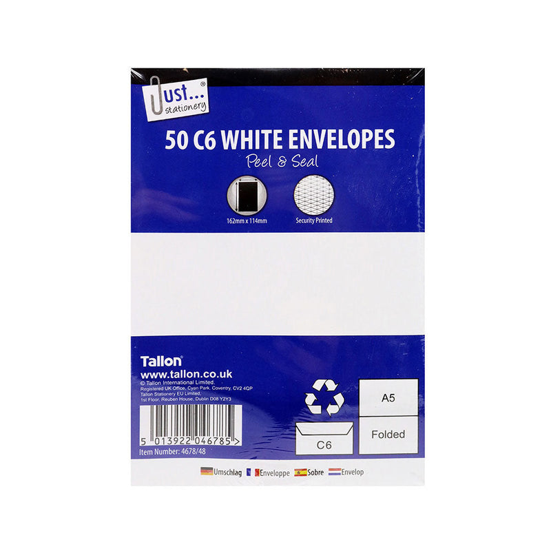 White Peel & Seal Envelopes C6 50PK