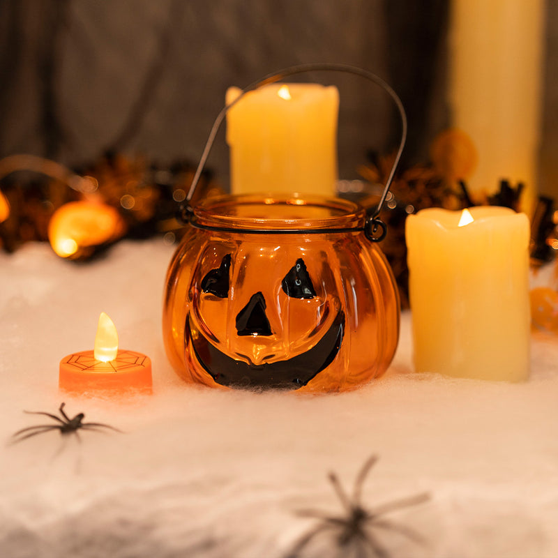 Glass Pumpkin Tealight Holder with Handle