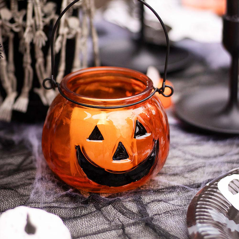 Glass Pumpkin Tealight Holder with Handle