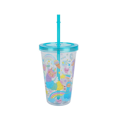 Coloured Plastic Drinking Tumbler Beaker with Lid and Straw
