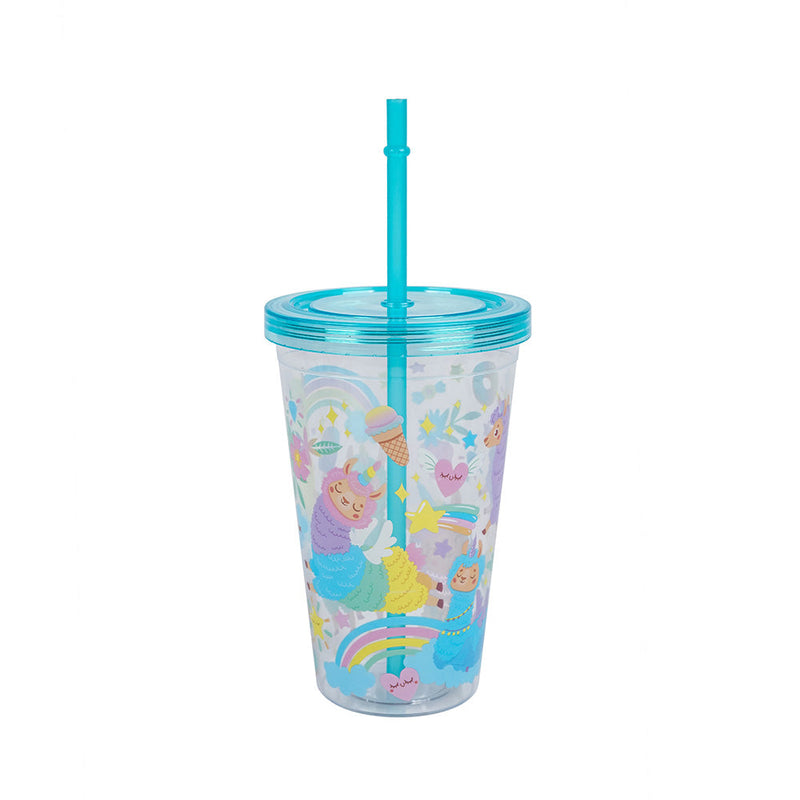 Coloured Plastic Drinking Tumbler Beaker with Lid and Straw