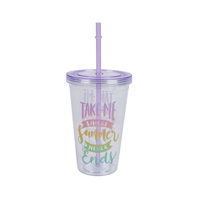 Coloured Plastic Drinking Tumbler Beaker with Lid and Straw
