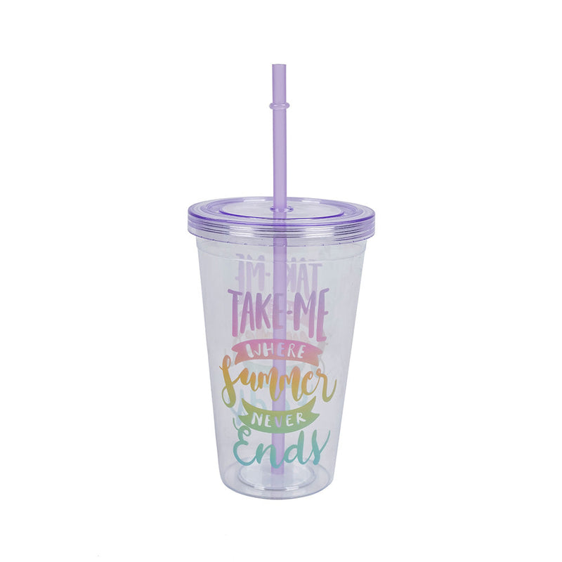 Coloured Plastic Drinking Tumbler Beaker with Lid and Straw