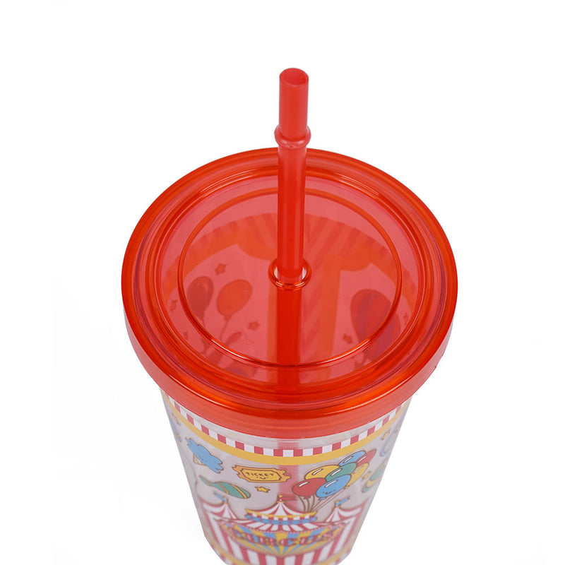 Coloured Plastic Drinking Tumbler Beaker with Lid and Straw