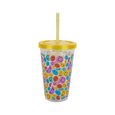 Coloured Plastic Drinking Tumbler Beaker with Lid and Straw