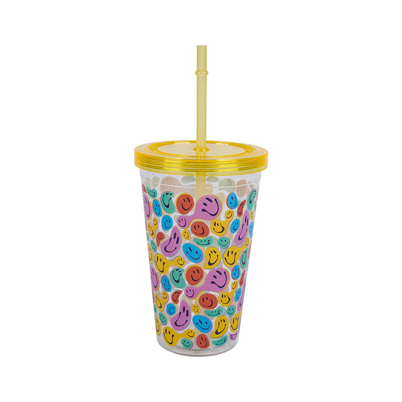 Coloured Plastic Drinking Tumbler Beaker with Lid and Straw