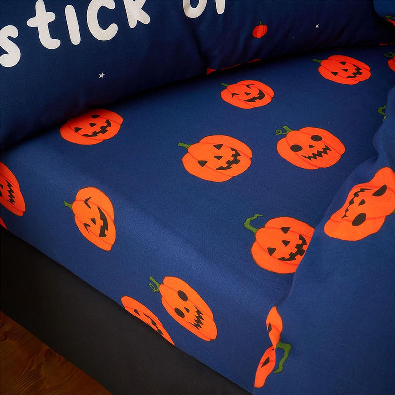 Kids Bedroom Halloween Pumpkin Fitted Sheet 25cm Depth Blue