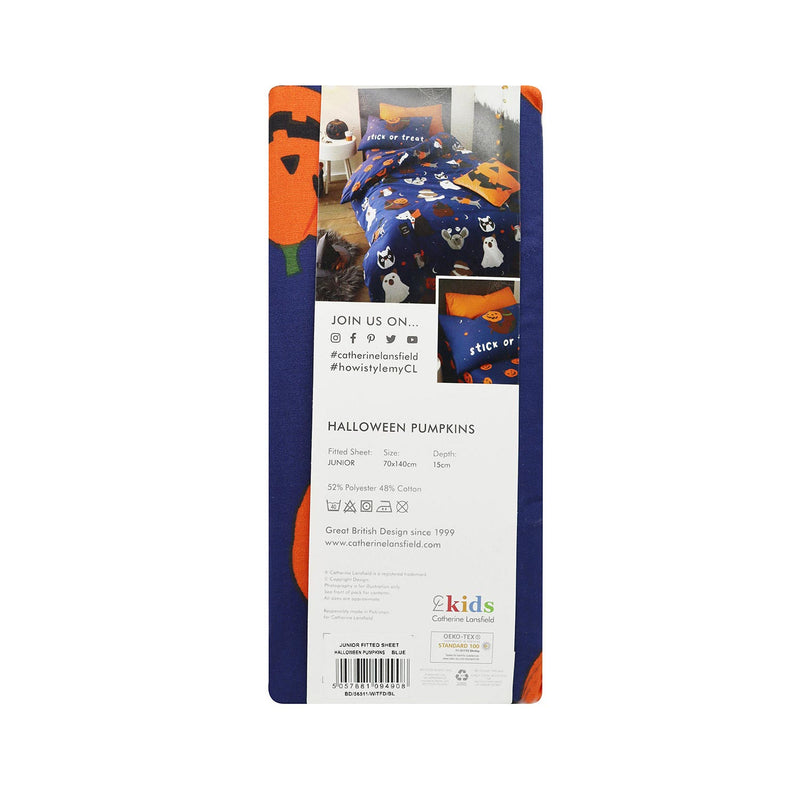 Kids Bedroom Halloween Pumpkin Fitted Sheet 25cm Depth Blue