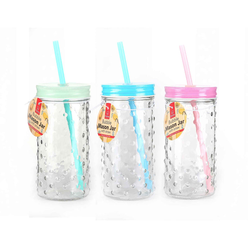 Bubble Mason Jar with Straw