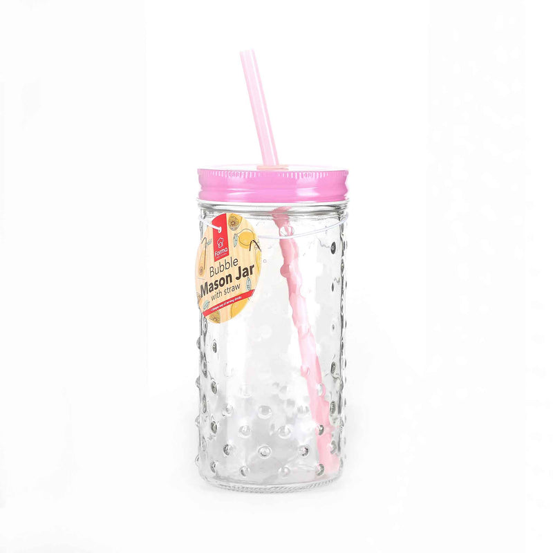 Bubble Mason Jar with Straw