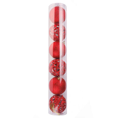 8cm Assorted Glitter Christmas Tree Decoration - Red 6PK