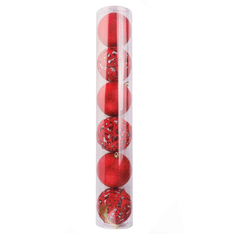 8cm Assorted Glitter Christmas Tree Decoration - Red 6PK