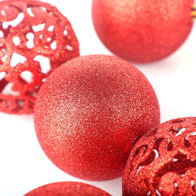 8cm Assorted Glitter Christmas Tree Decoration - Red 6PK