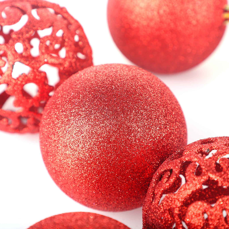8cm Assorted Glitter Christmas Tree Decoration - Red 6PK