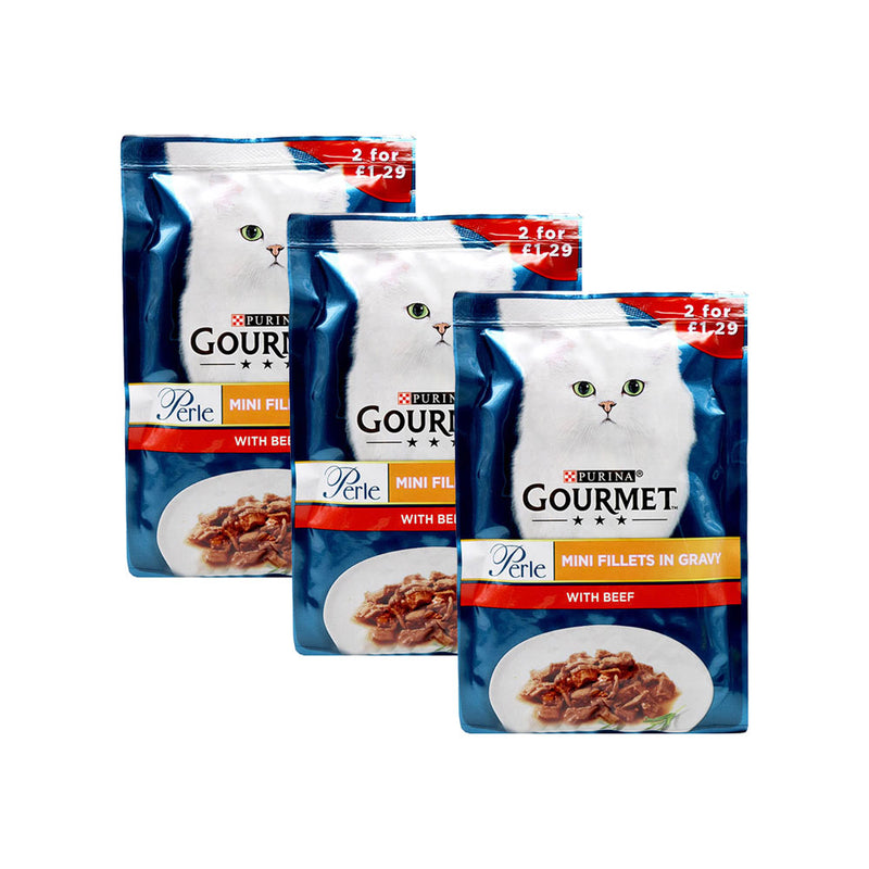 Gourmet Perle Cat Food Mini Fillets Beef In Gravy 85g x 3Pack