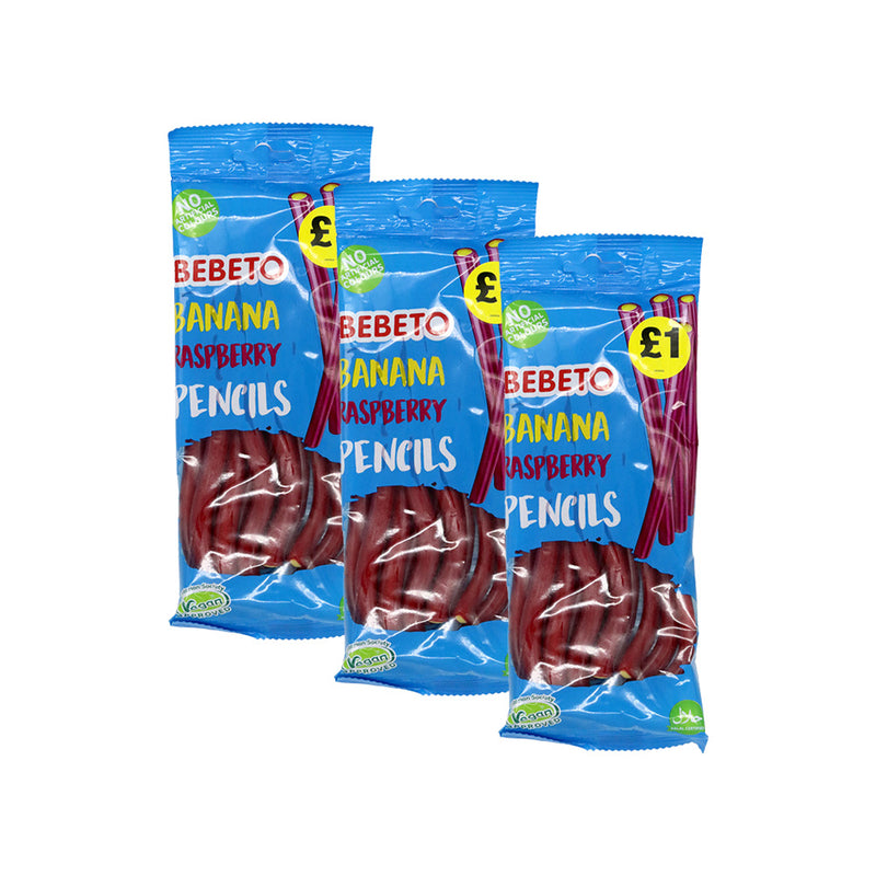 Bebeto Fizzy Banana & Raspberry Pencils Sweets 160g x 3Pack