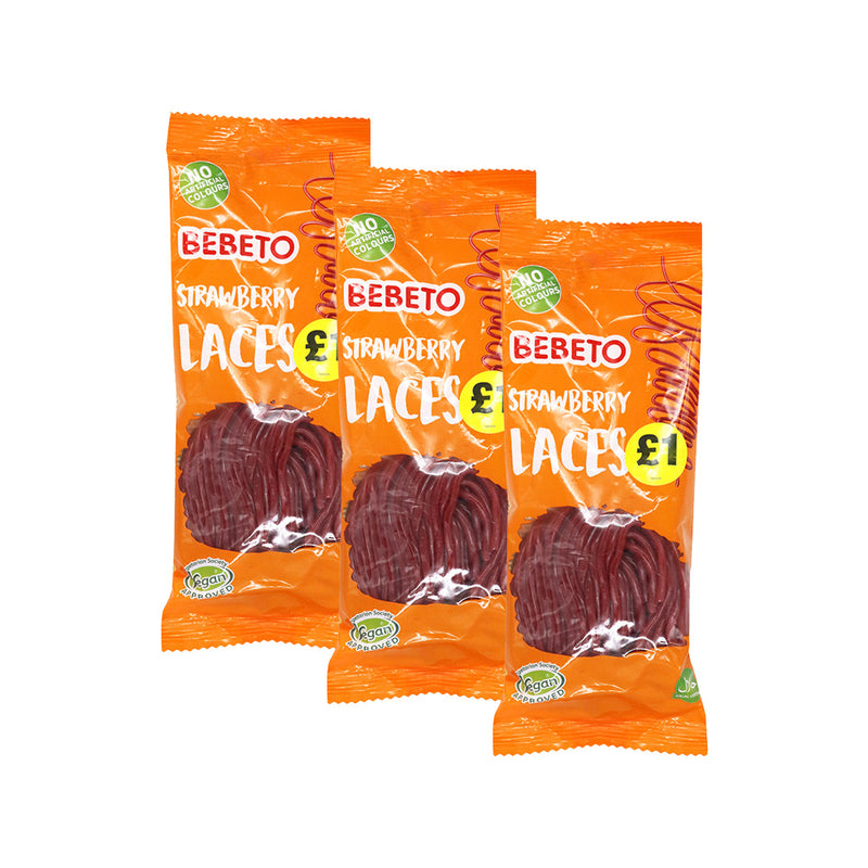 Bebeto Fizzy Strawberry Laces 160g x 3Pack