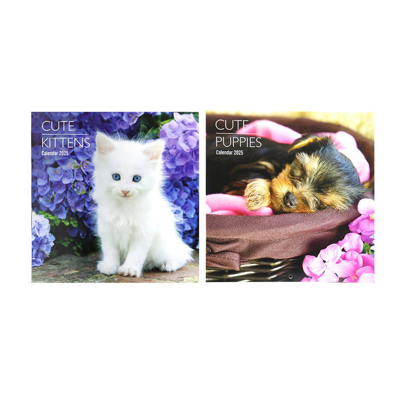 2025 Kittens & Puppy Square Month To View Wall Calendar