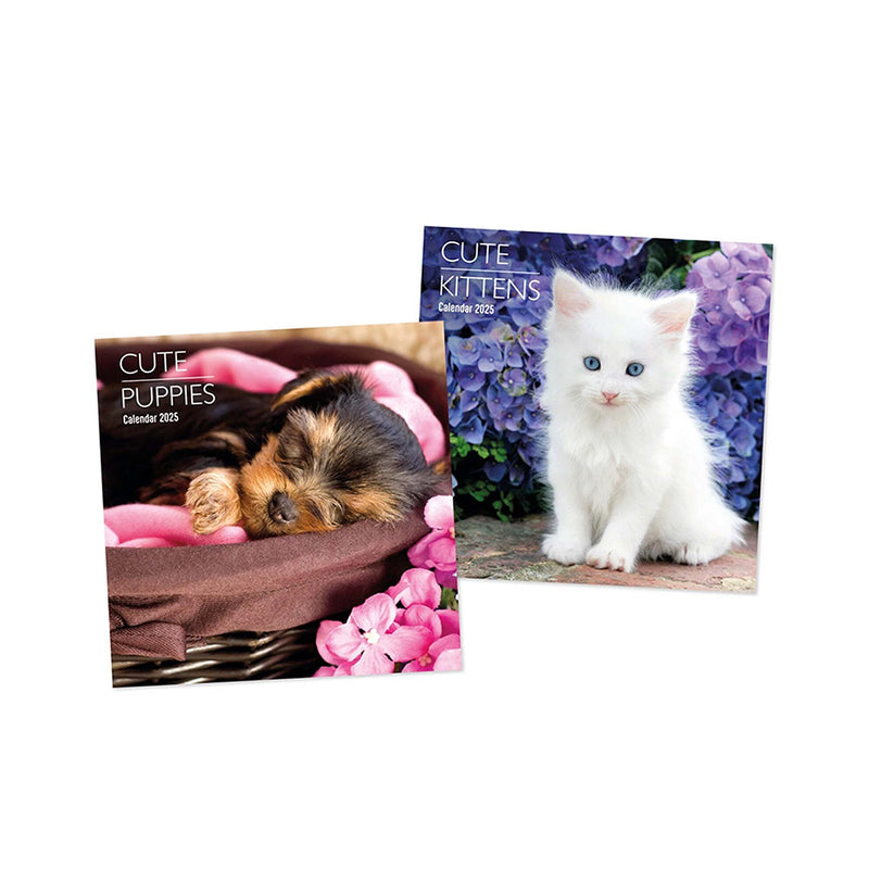 2025 Kittens & Puppy Square Month To View Wall Calendar
