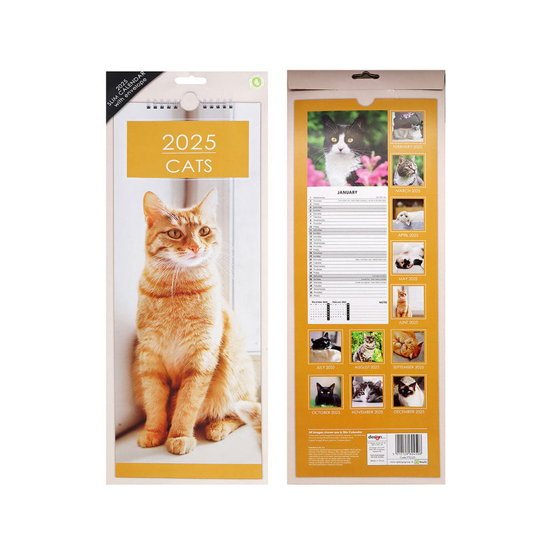 2025 Slim Month To View Hanging Wall Calendar Dog & Cat