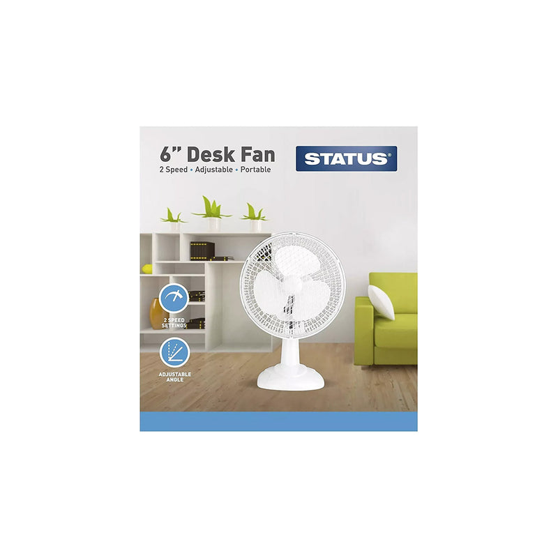 Status 6 Inch White Desk Fan 2 Speed Adjustable