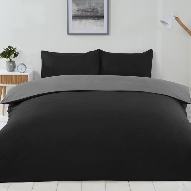 Reversible Duvet Cover Set Black & Grey Double Size