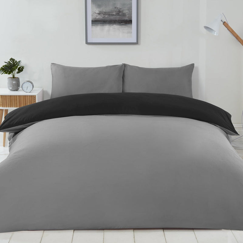 Reversible Duvet Cover Set Black & Grey Double Size