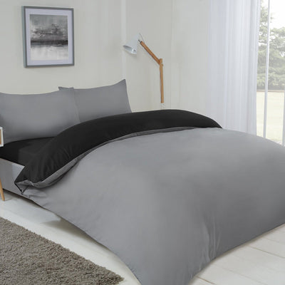 Reversible Duvet Cover Set Black & Grey Double Size
