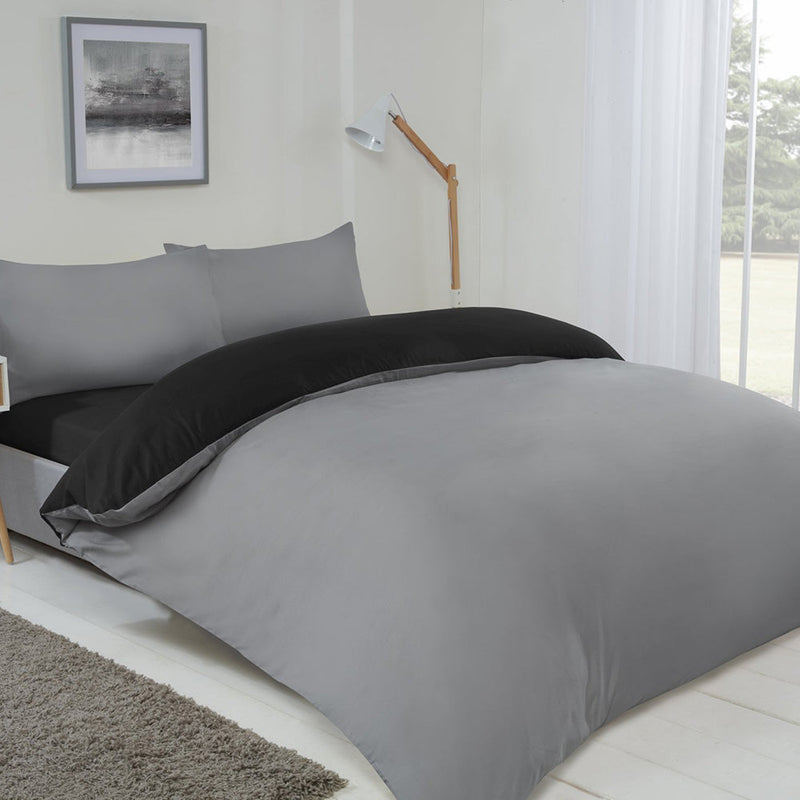 Reversible Duvet Cover Set Black & Grey Double Size