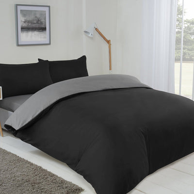 Reversible Duvet Cover Set Black & Grey Double Size