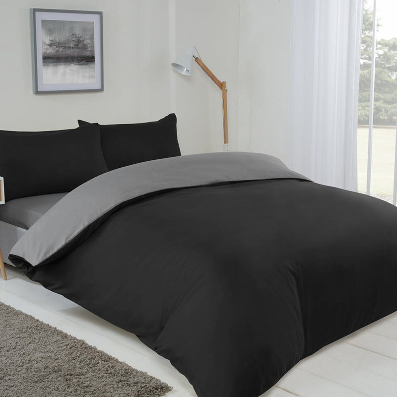 Reversible Duvet Cover Set Black & Grey Double Size