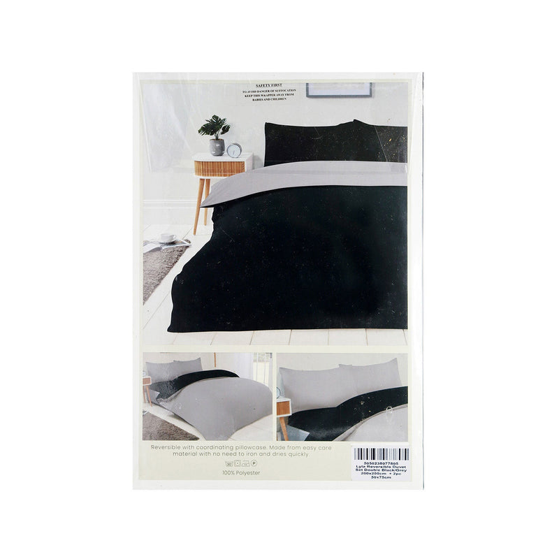 Reversible Duvet Cover Set Black & Grey Double Size