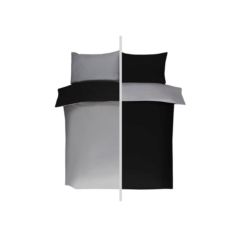 Reversible Duvet Cover Set Black & Grey Double Size