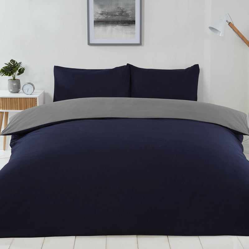 Reversible Duvet Cover Set Navy & Grey Double Size