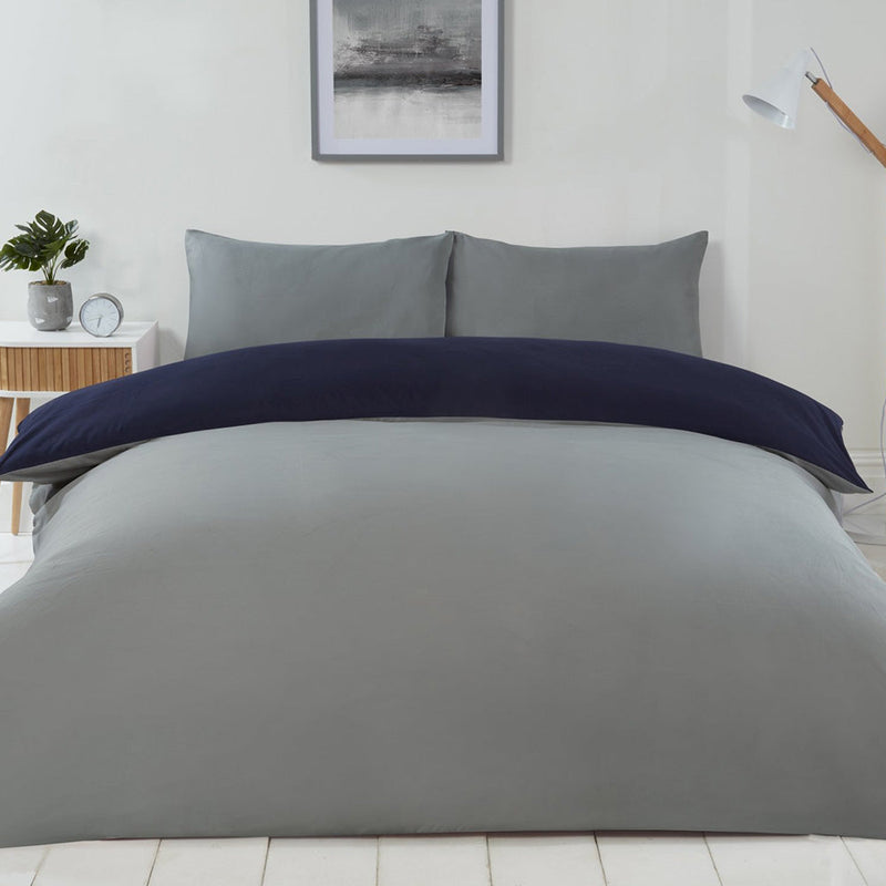 Reversible Duvet Cover Set Navy & Grey Double Size