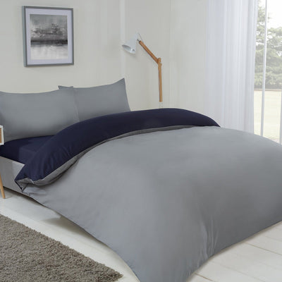 Reversible Duvet Cover Set Navy & Grey Double Size