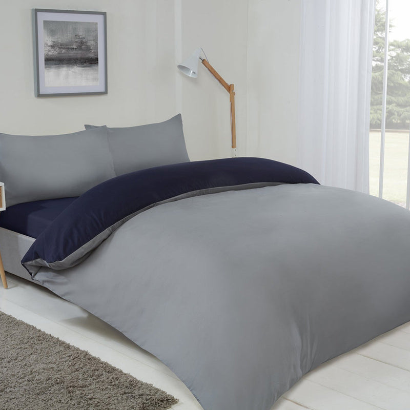 Reversible Duvet Cover Set Navy & Grey Double Size