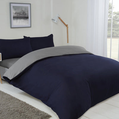 Reversible Duvet Cover Set Navy & Grey Double Size