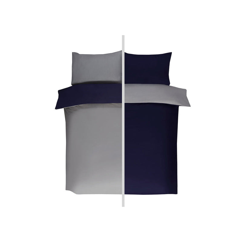 Reversible Duvet Cover Set Navy & Grey Double Size