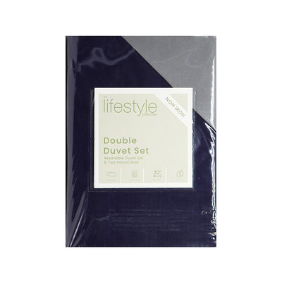 Reversible Duvet Cover Set Navy & Grey Double Size