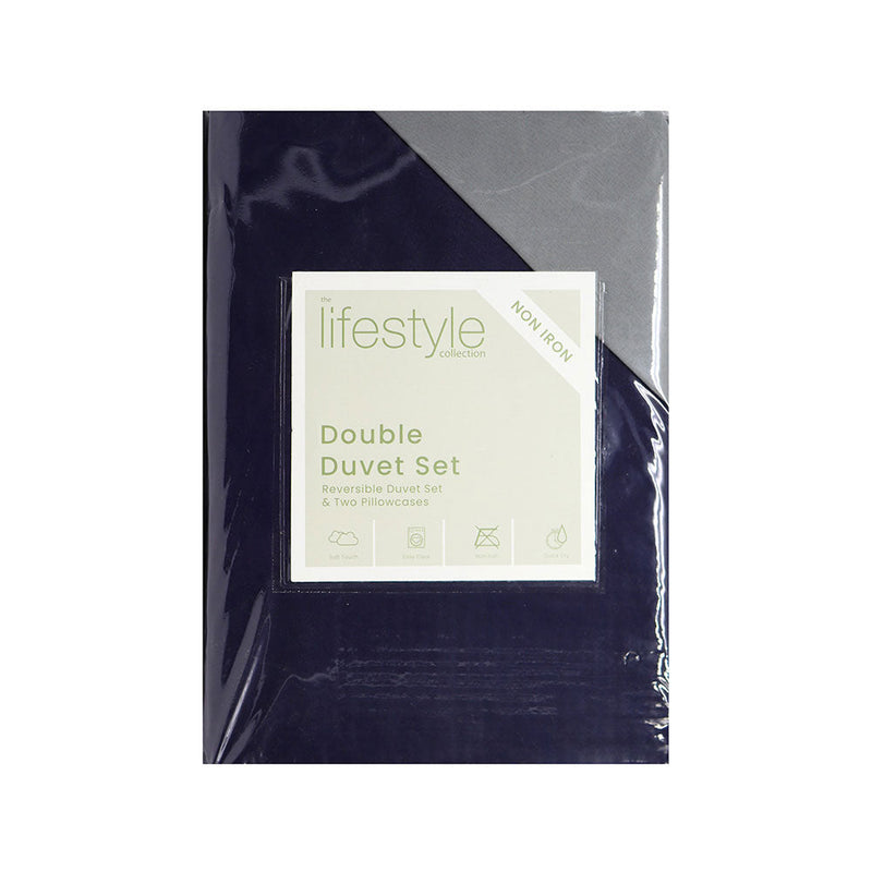 Reversible Duvet Cover Set Navy & Grey Double Size