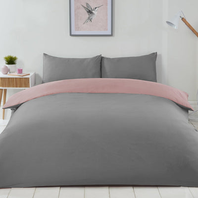 Reversible Duvet Cover Set Blush Pink & Grey Double Size