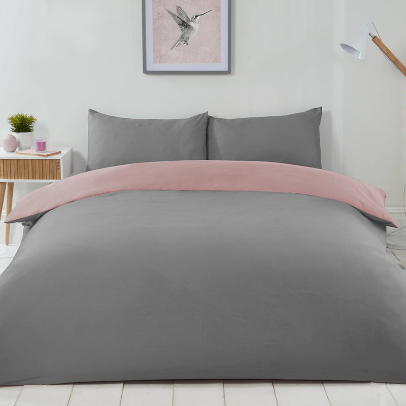 Reversible Duvet Cover Set Blush Pink & Grey Double Size